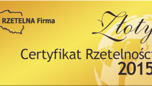 Złoty Certyfikat Rzetelności 2015 dla Jaro Sp. z o. o.